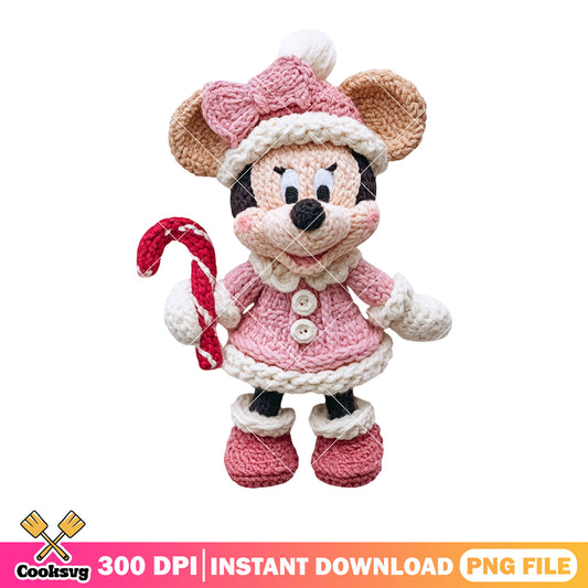 Knitted minnie character png, disney christmas png, minnie mouse png
