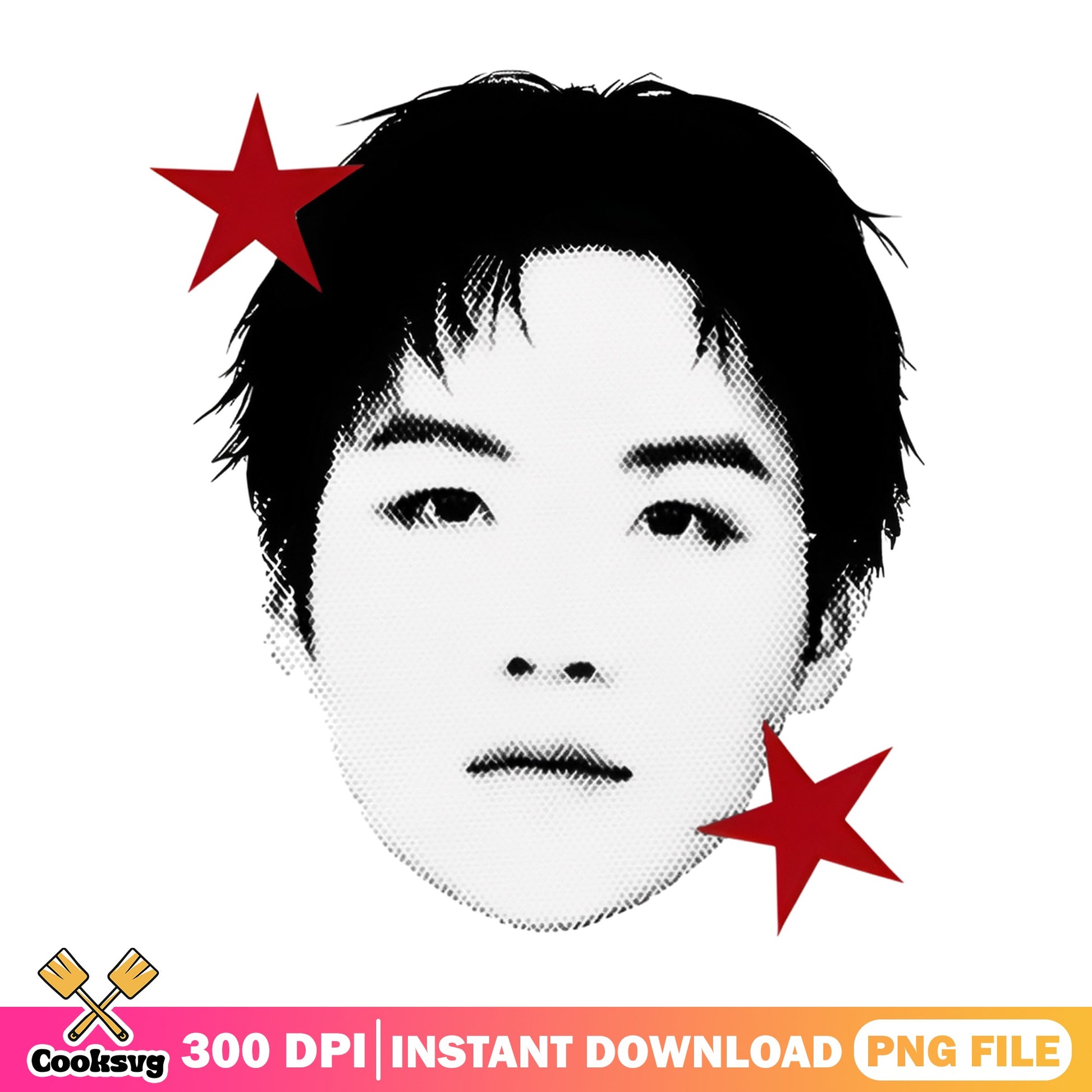 Kpop Boy Face Halftone With Stars PNG, Kpop PNG, Fan Art PNG