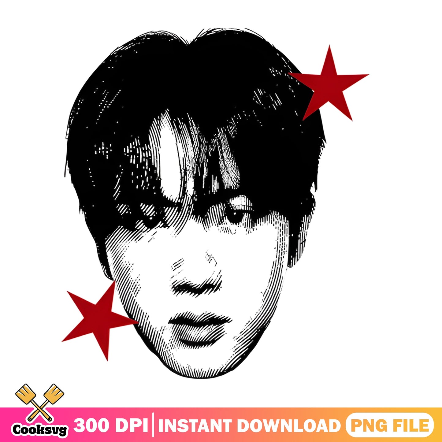 Kpop Boy Face With Red Stars PNG, Kpop Fan Art PNG, Kpop PNG
