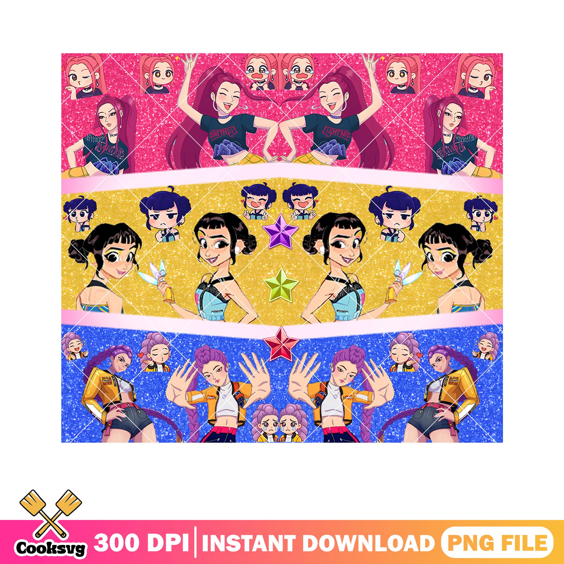 Kpop anime chibi girls png, sticker kpop chibi png, kpop girls png