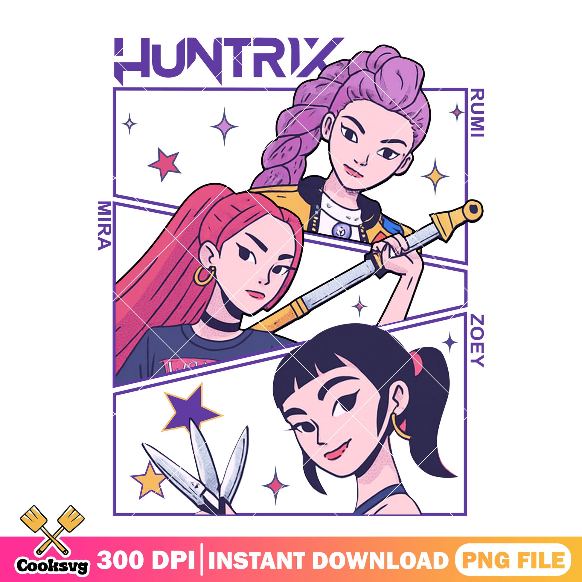 Kpop cartoon girl png, kpop netflix png, huntrix girl png