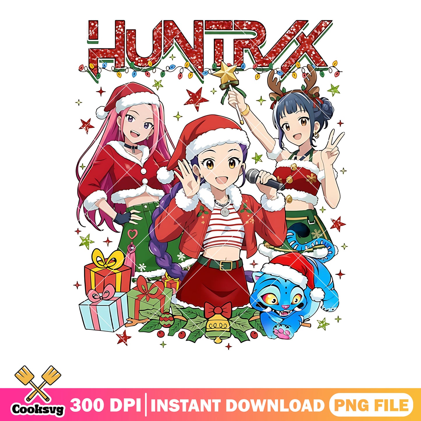 Kpop demon hunter christmas png, merry christmas png, huntrix​ png