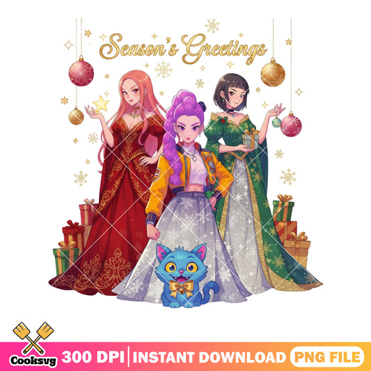 Kpop demon hunter presents png, huntrix png, christmas​ png