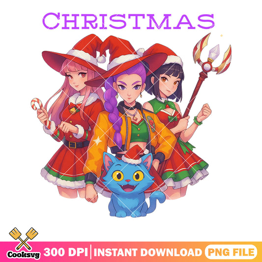 Kpop demon hunters Christmas png, rimu huntrix png, santa costume png