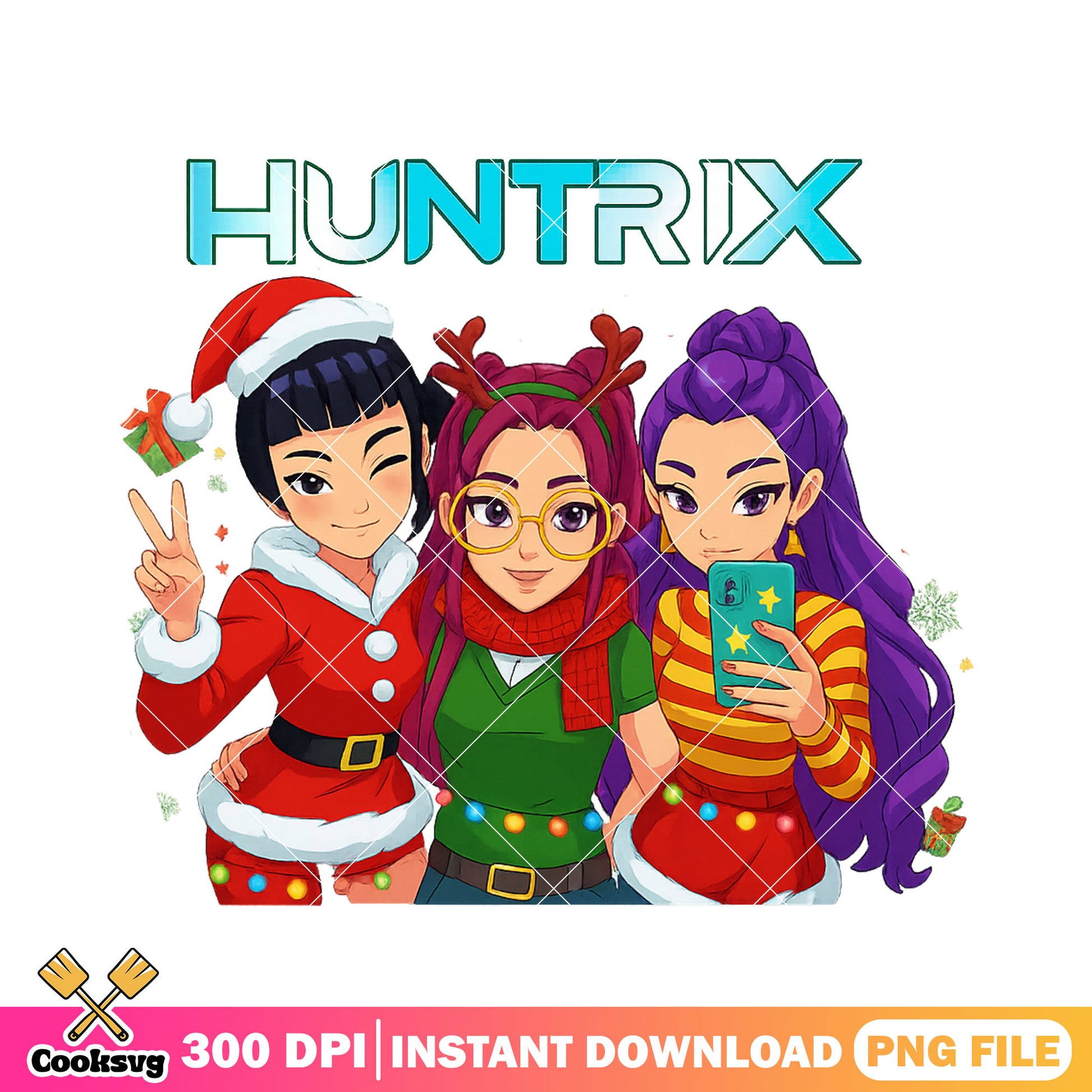 Kpop demon hunters christmas png, huntrix png, christmas costume png