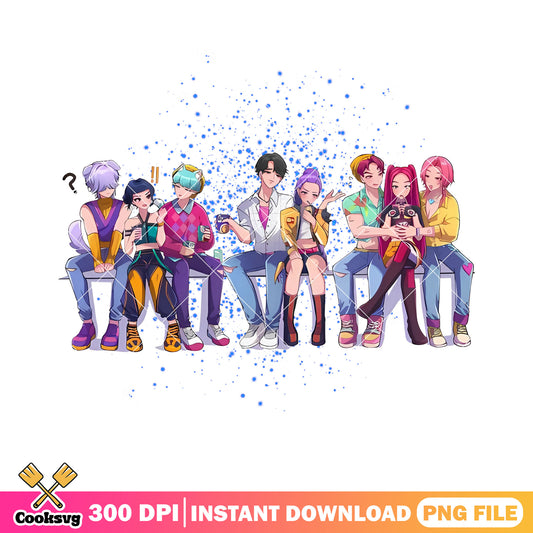 Kpop demon hunters logo png, all group members png, anime members png