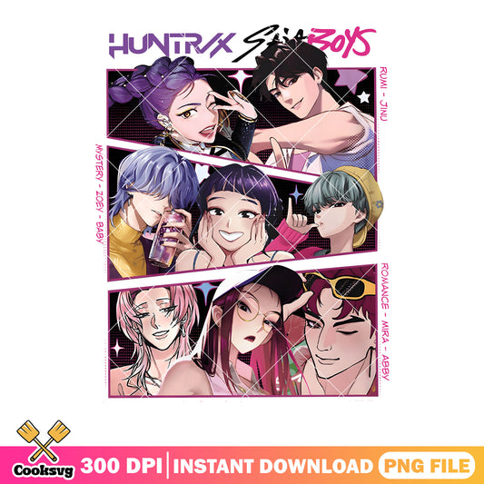 Kpop demon hunters movie png, huntrix girls png, saja boys band png