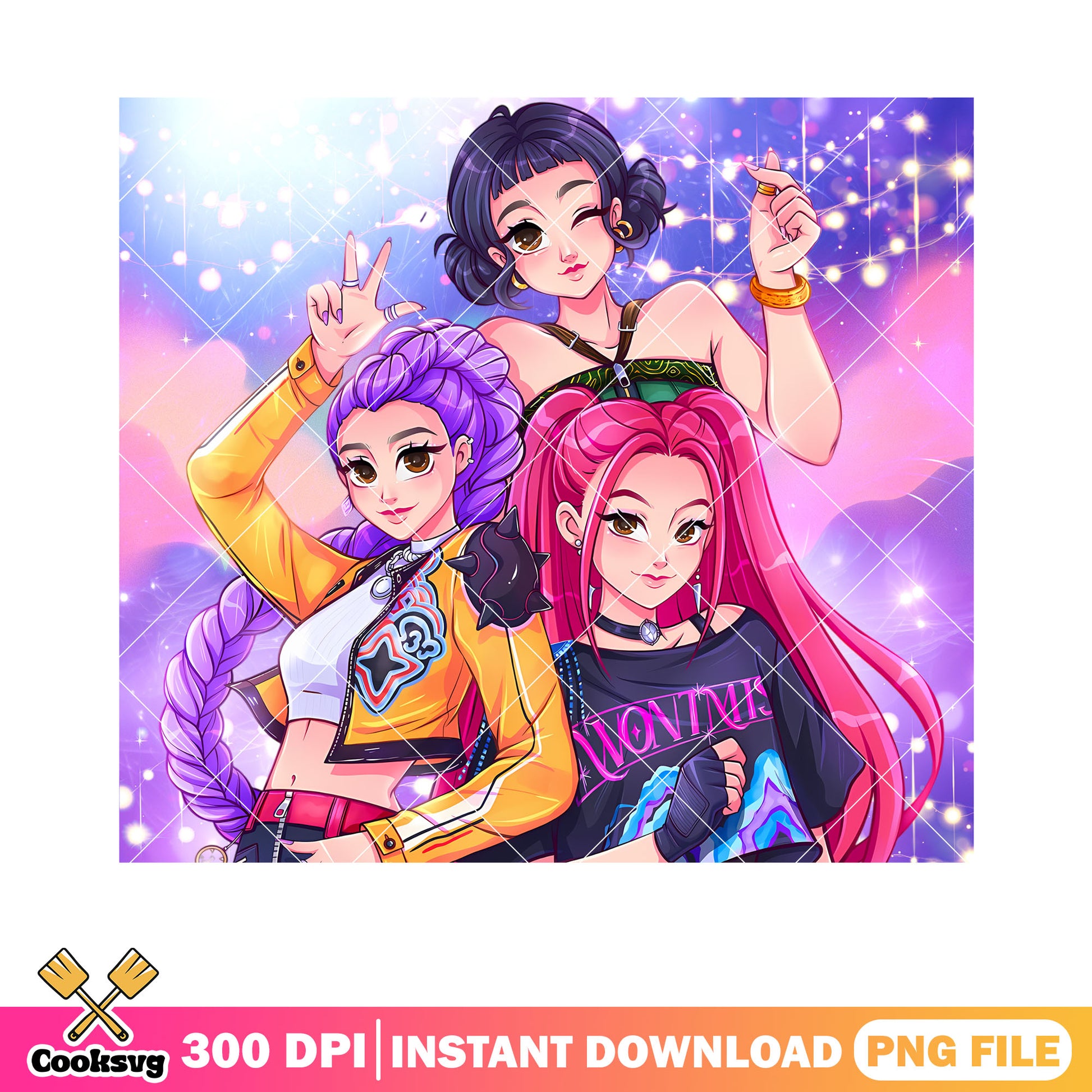 Kpop girls anime purple pink png, pose girls png, anime girls png