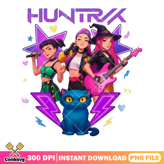 Kpop girls group pose png, anime band girls png, mascot cat png