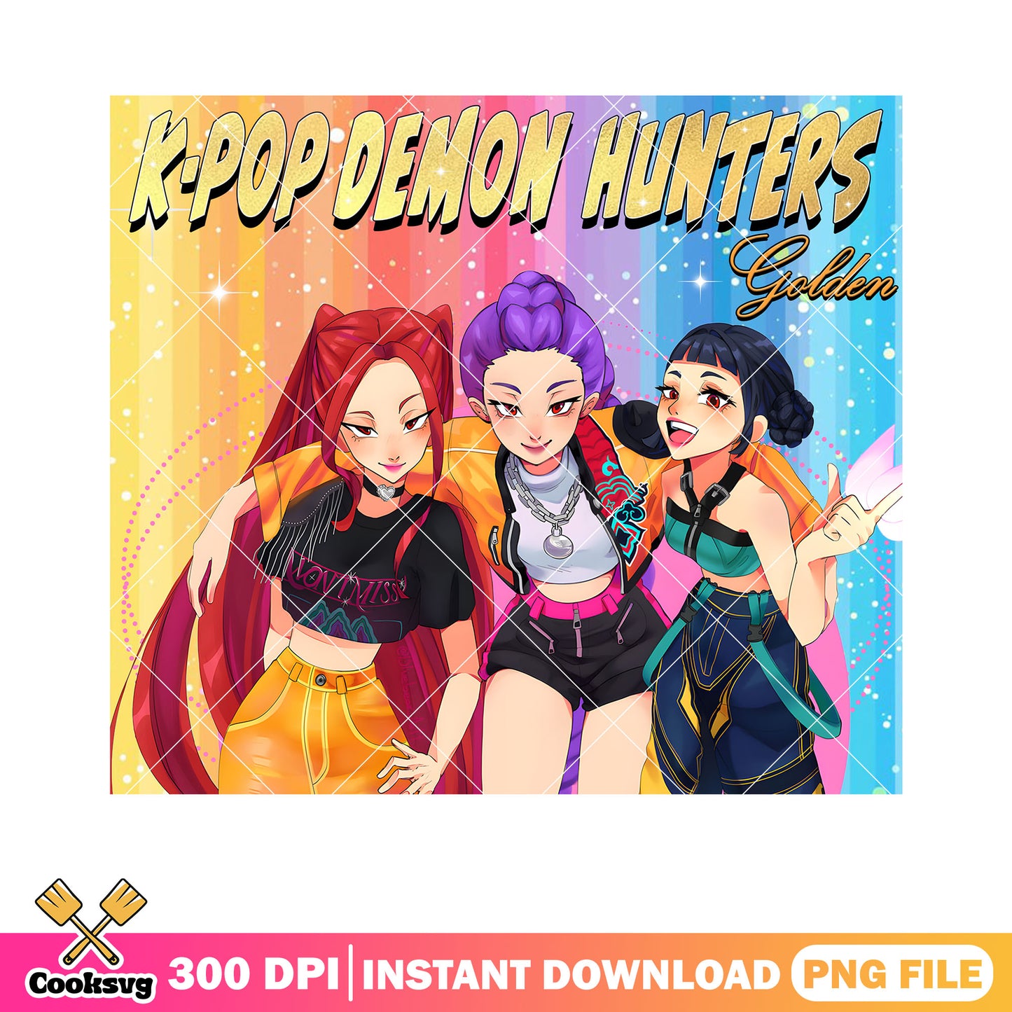 Kpop hunter demon golden anime png, background rainbow png, kpop png