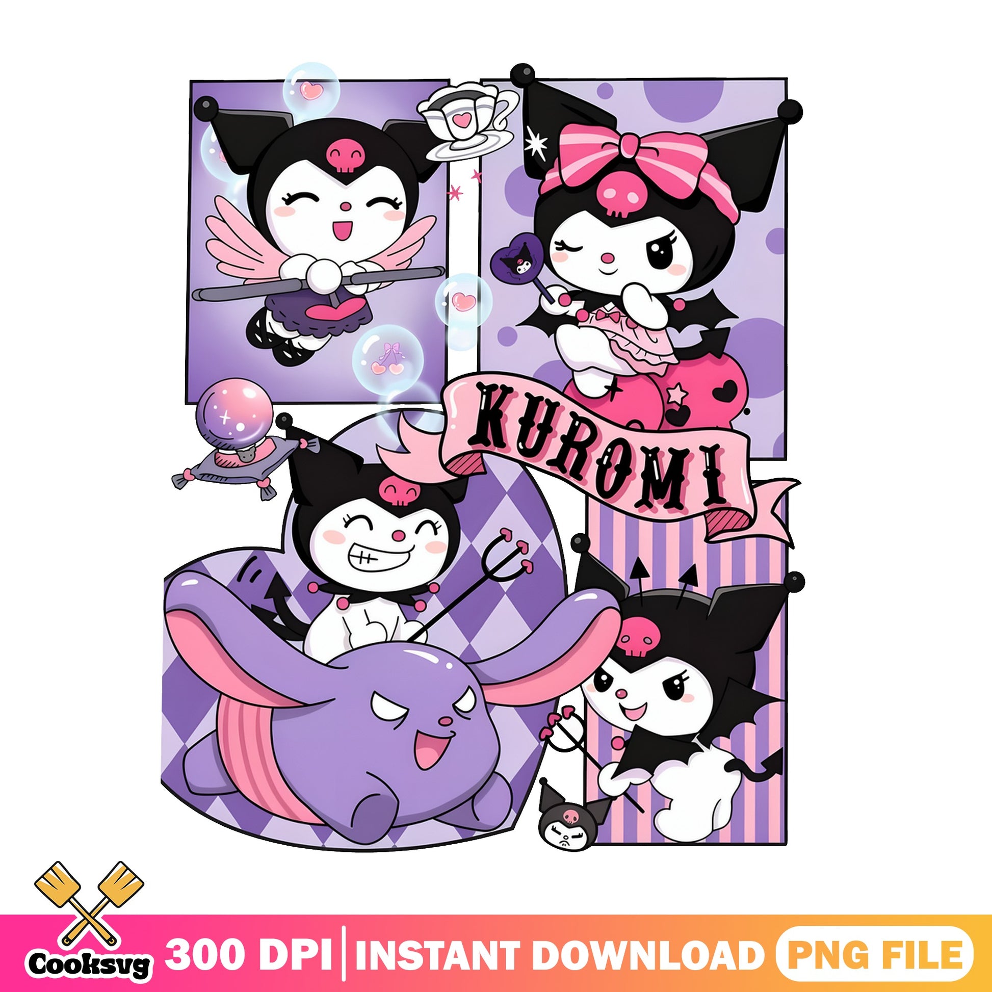Kuromi Bundle PNG, Sanrio Kuromi PNG, Kawaii Clipart PNG