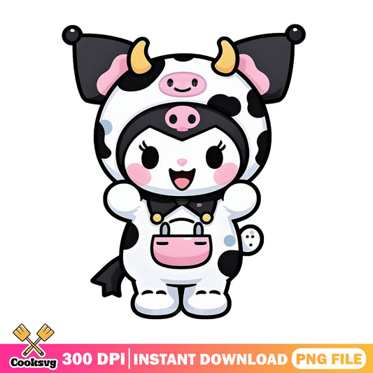 Kuromi Cow Costume PNG, Sanrio Kawaii PNG, Cute Kuromi PNG