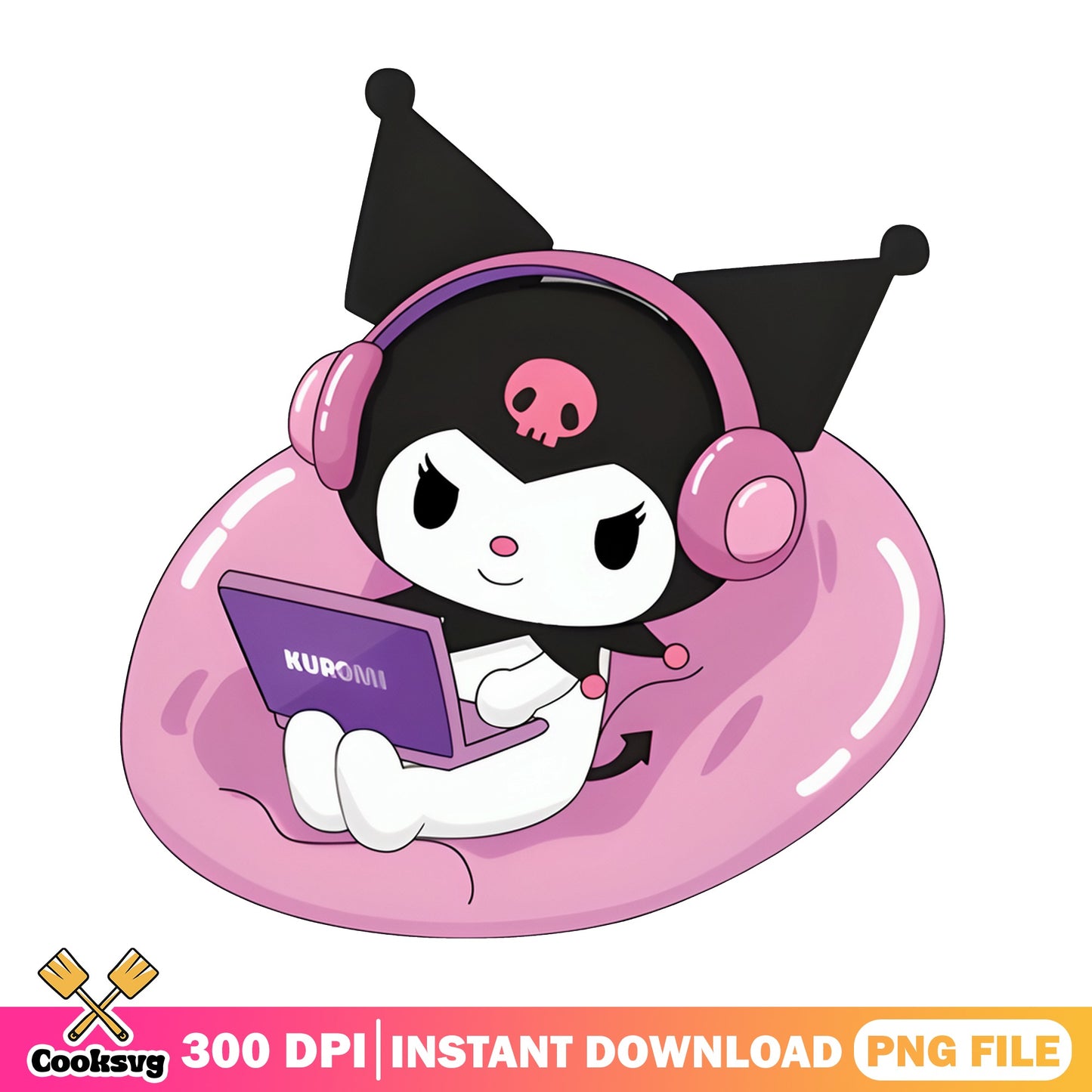 Kuromi Gaming With Laptop PNG, Sanrio Gamer PNG, Kuromi PNG