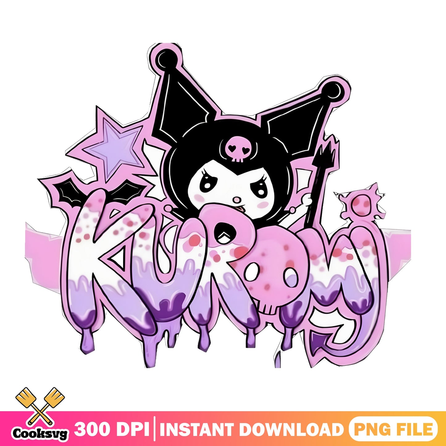 Kuromi Graffiti Drip PNG, Sanrio Gothic PNG, Kuromi PNG