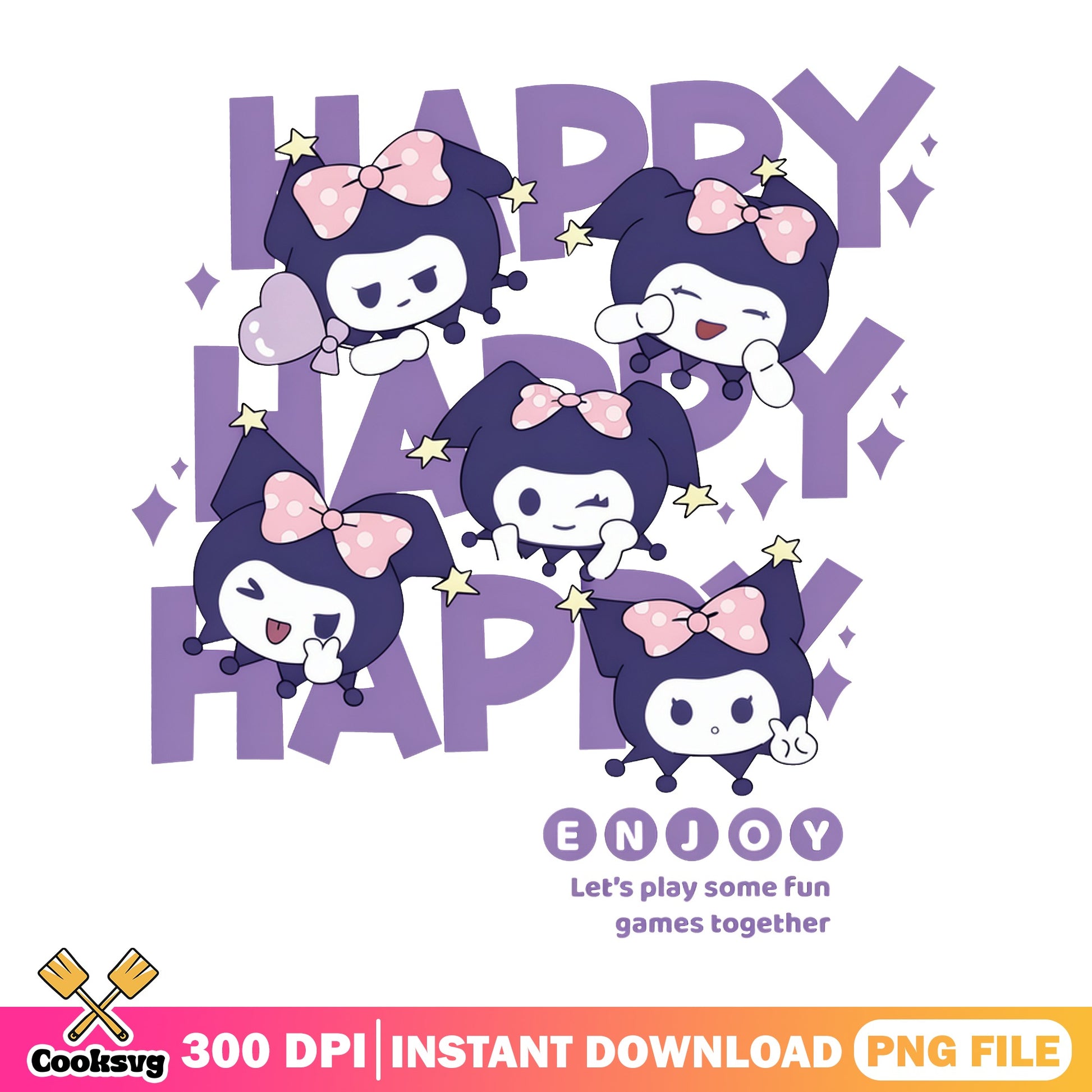 Kuromi Happy Bundle PNG, Sanrio Kuromi PNG, Cute Kawaii PNG