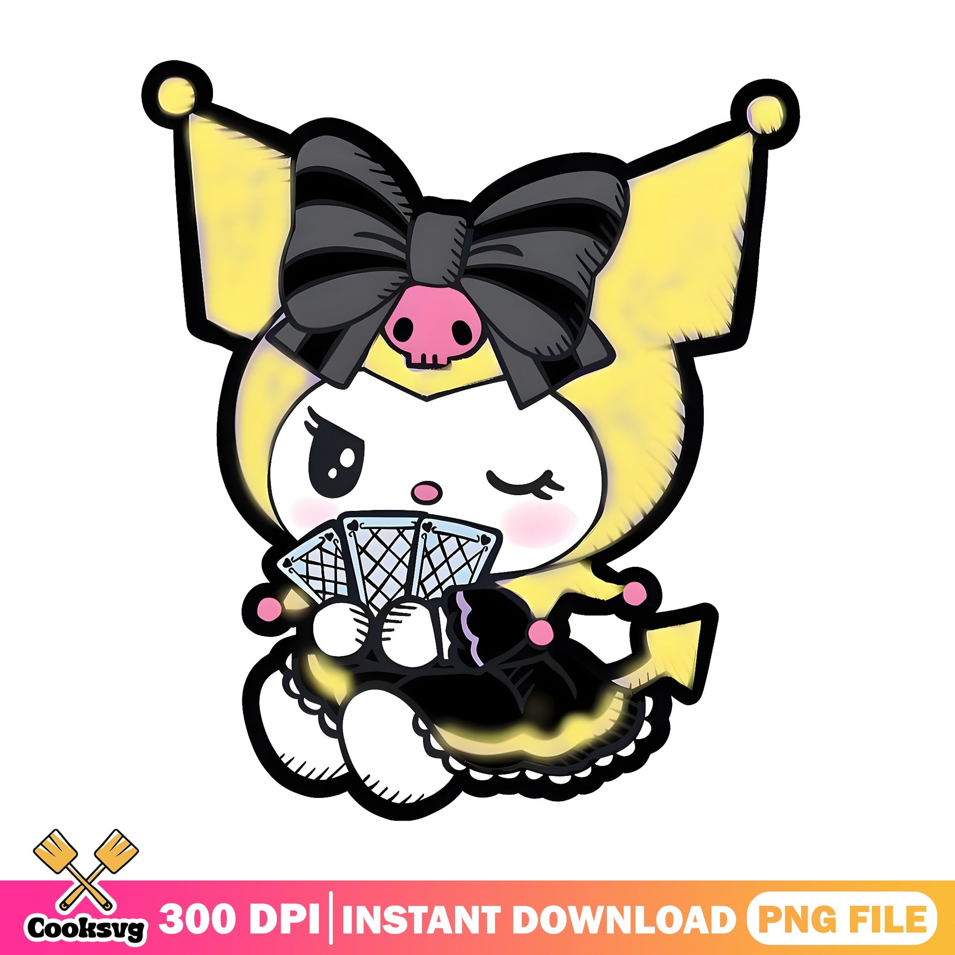Kuromi Holding Cards PNG, Sanrio Kuromi PNG, Cute Kawaii PNG