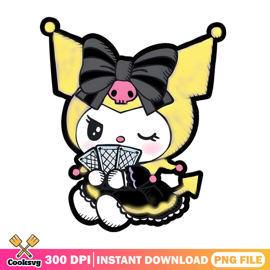 Kuromi Holding Cards PNG, Sanrio Kuromi PNG, Cute Kawaii PNG