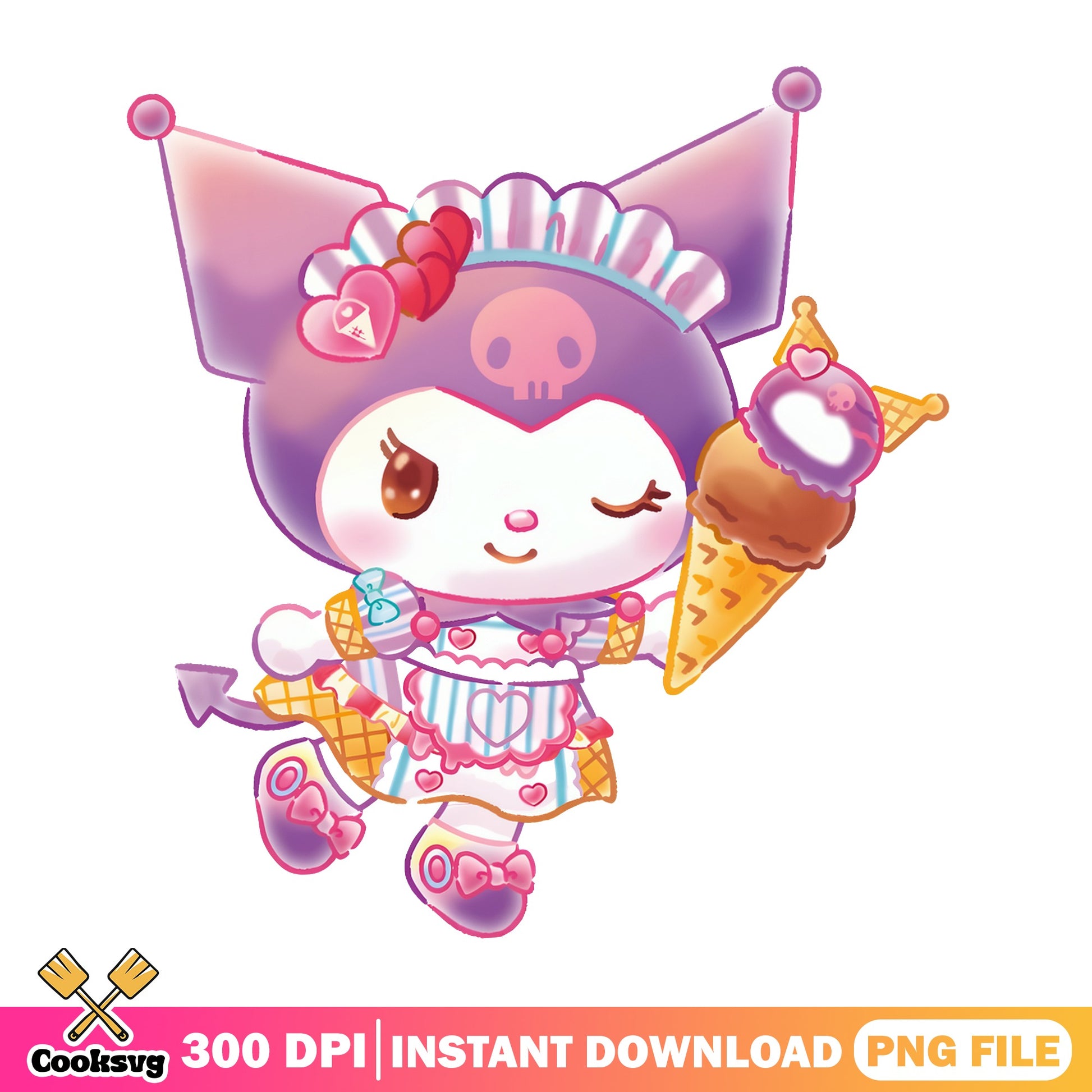 Kuromi Ice Cream PNG, Sanrio Kawaii PNG, Cute Kuromi PNG