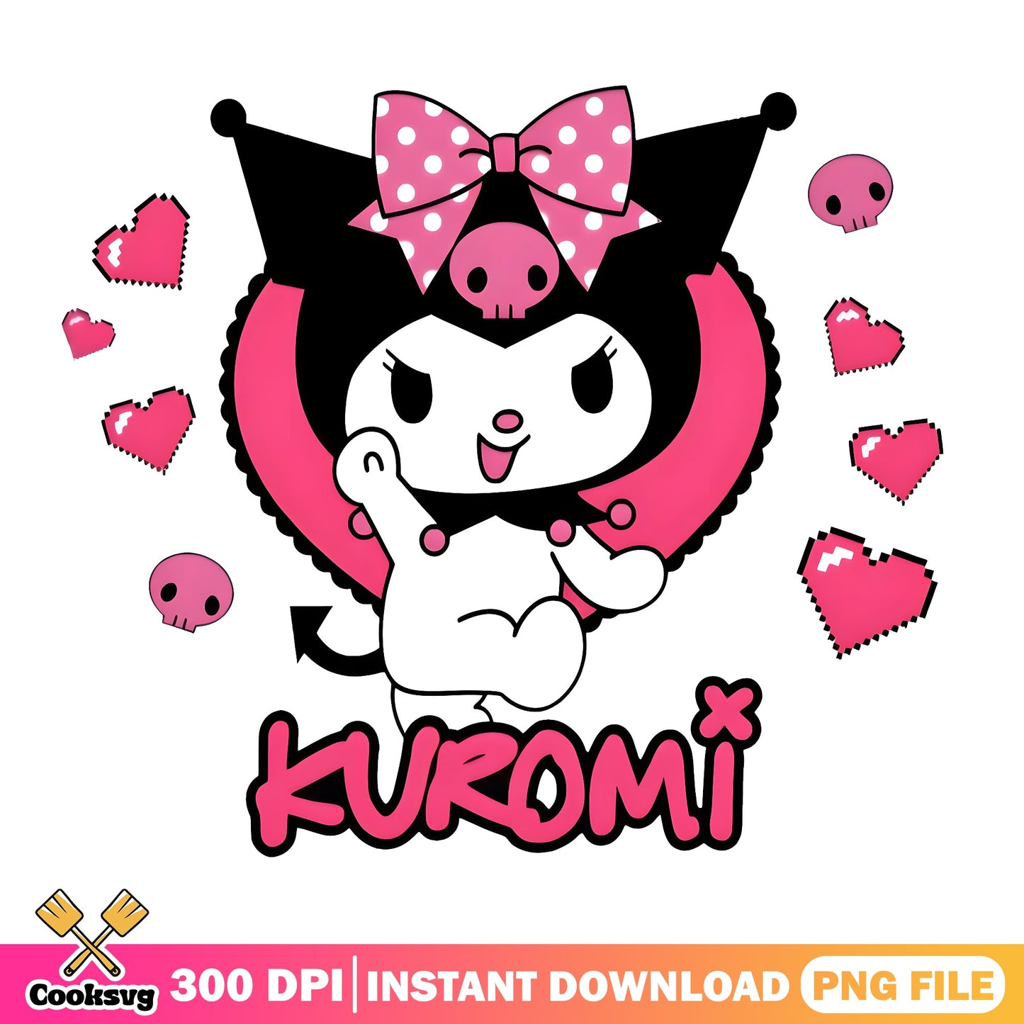 Kuromi Pink Heart Pixel PNG, Sanrio Kawaii PNG, Kuromi PNG