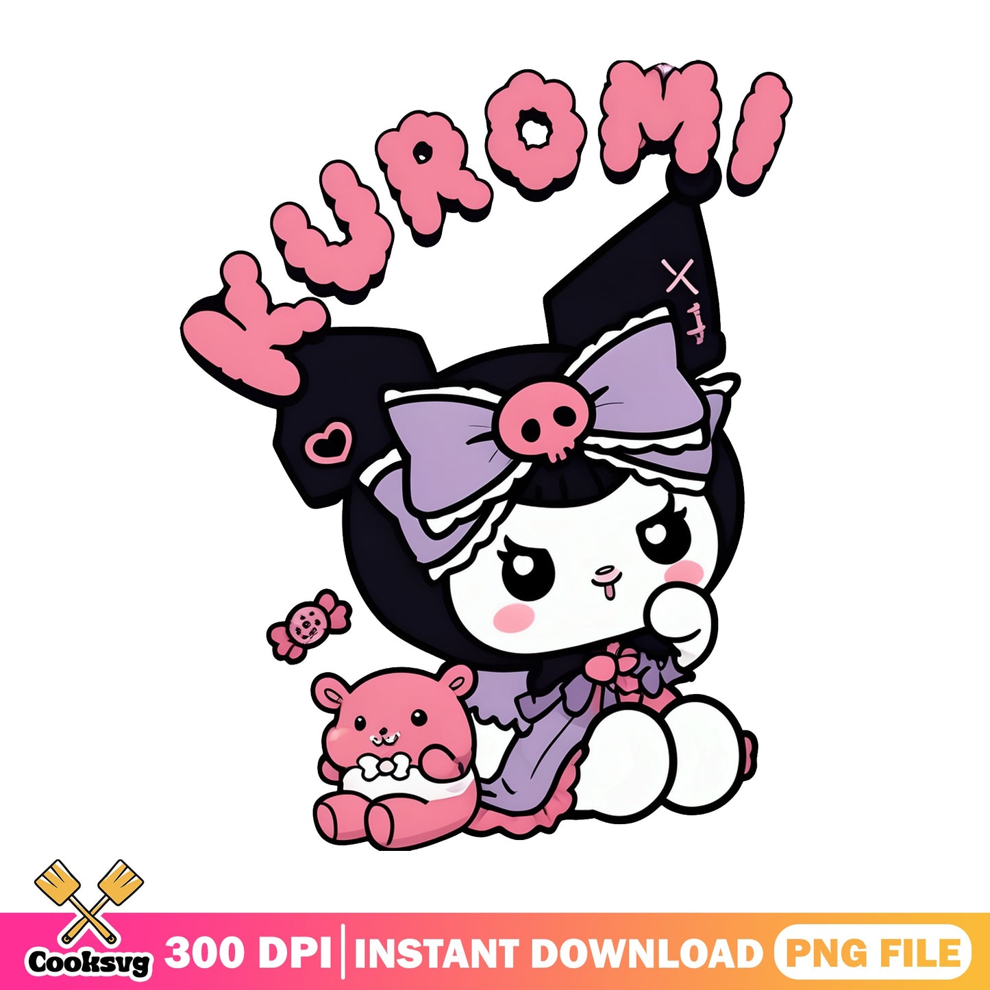 Kuromi Sanrio PNG, Cute Kuromi With Baku PNG, Kawaii PNG