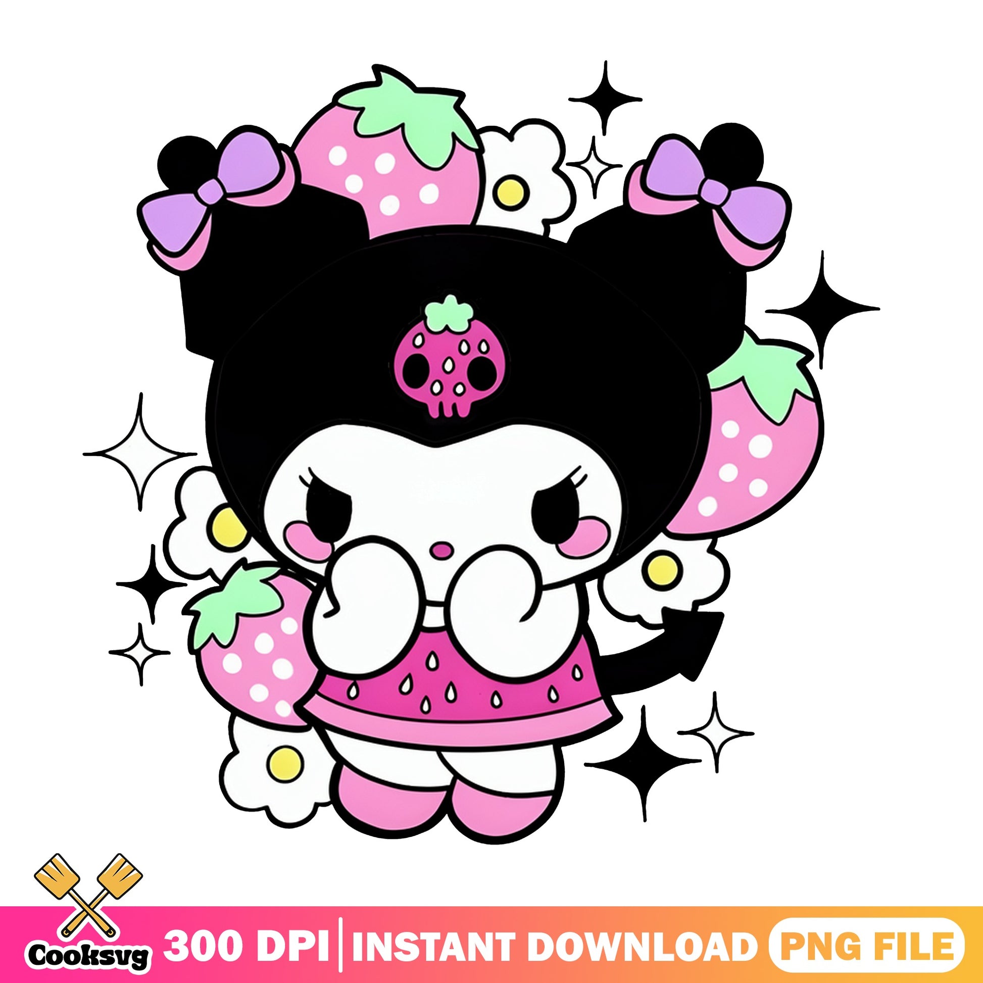 Kuromi Strawberry PNG, Sanrio Kuromi PNG, Cute Kawaii PNG