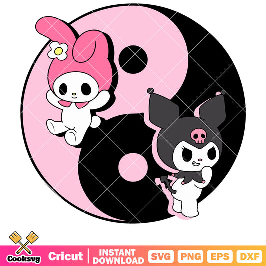 Kuromi and melody bagua svg, cute my melody and kuromi​ svg