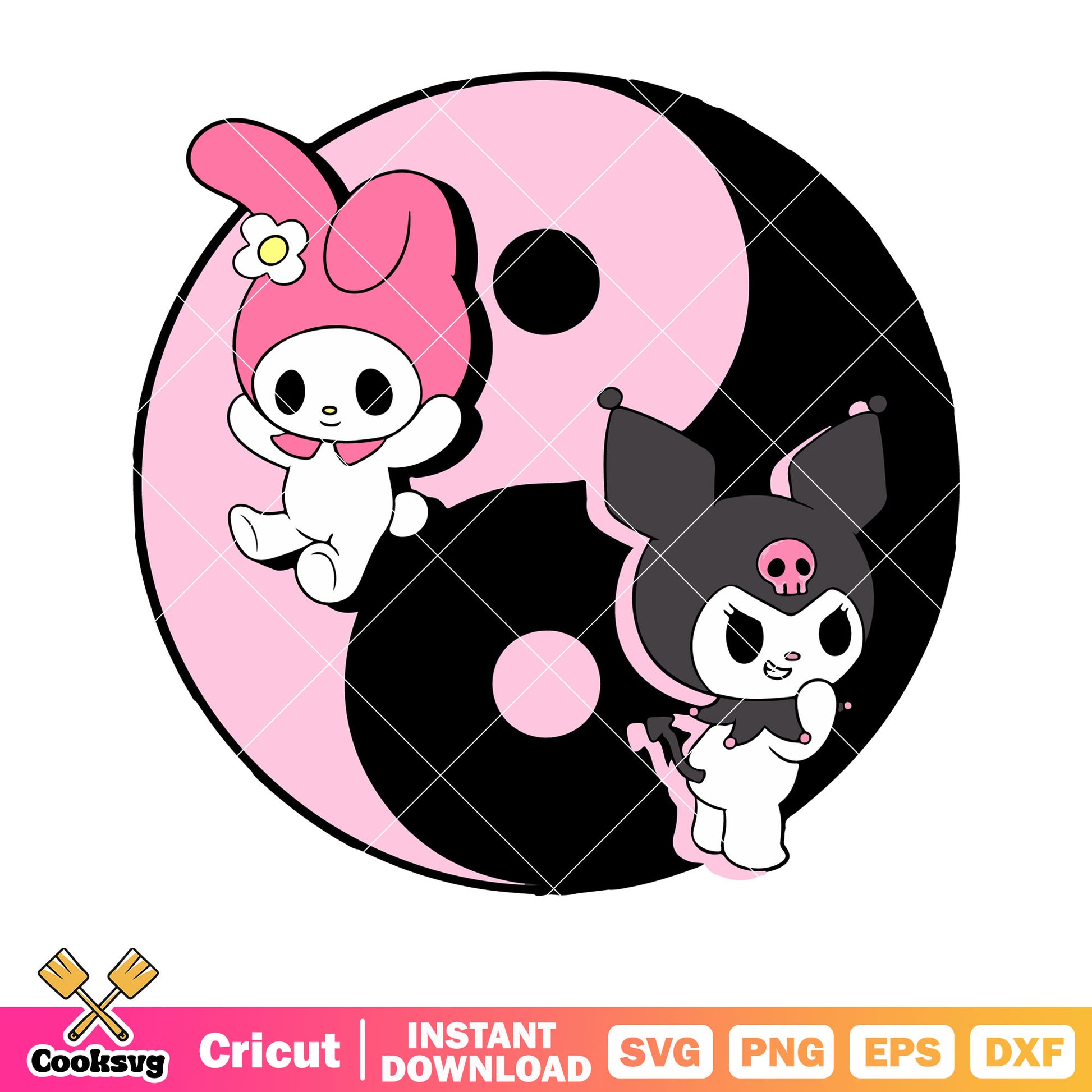 Kuromi and my melody cartoon svg design, kuromi sanrio svg, my melody svg