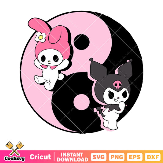 Kuromi and my melody cartoon svg design, kuromi sanrio svg, my melody svg