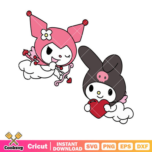 Kuromi and my melody cartoon svg, kuromi sanrio svg, sanrio characters svg