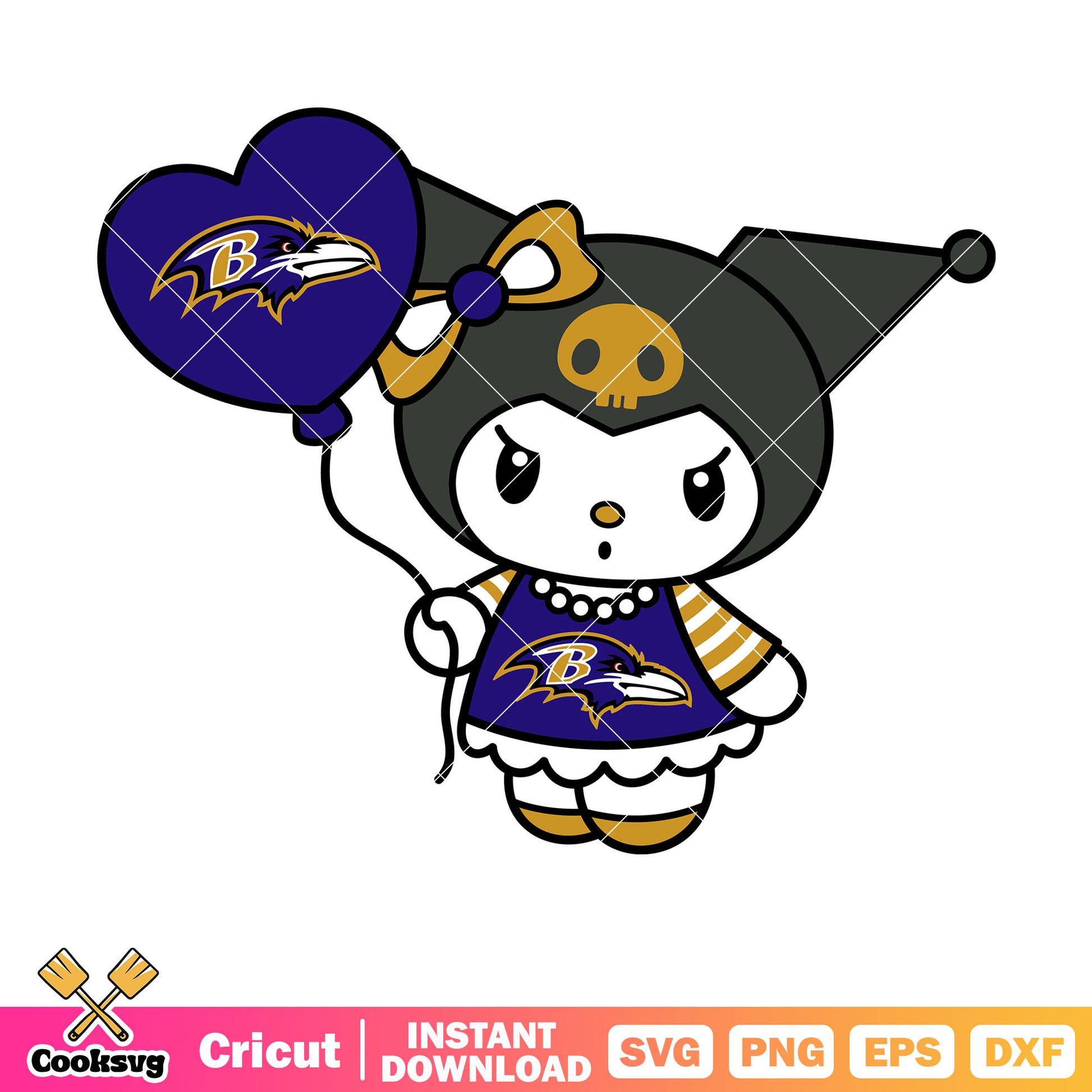 Kuromi baltimore ravens balloons svg, baltimore ravens nfl svg