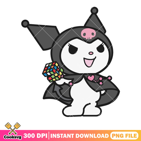 Kuromi cartoon and rubik png, kuromi cat png, hello kitty png