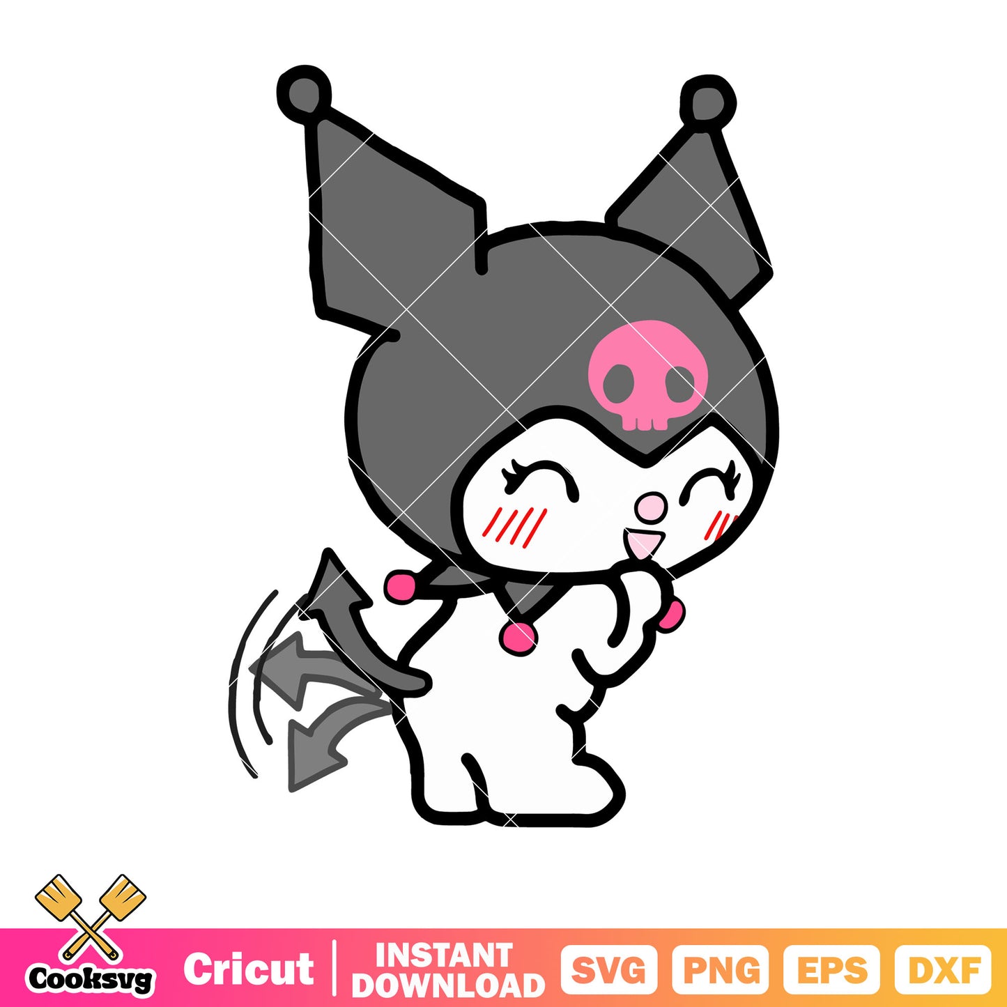 Kuromi cartoon wagging tail svg, kuromi sanrio svg, sanrio cartoon svg