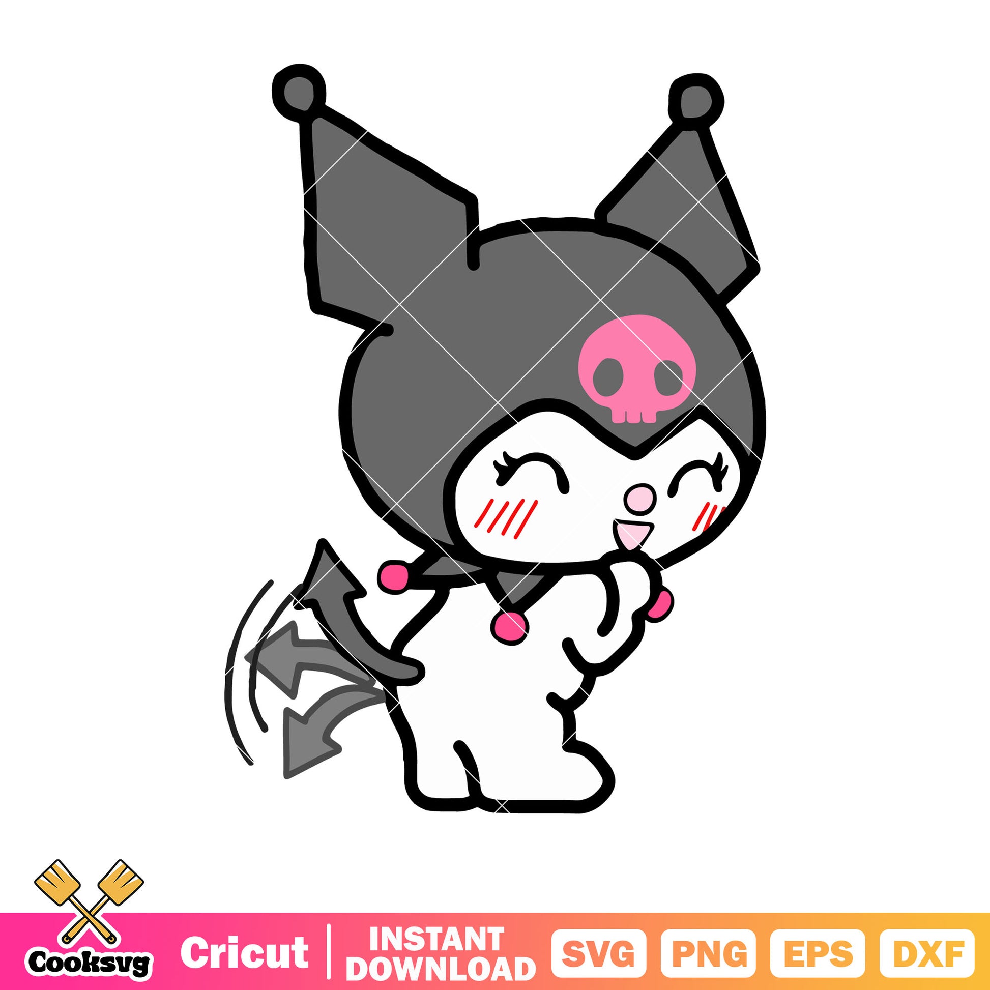 Kuromi cartoon wagging tail svg, kuromi sanrio svg, sanrio cartoon svg