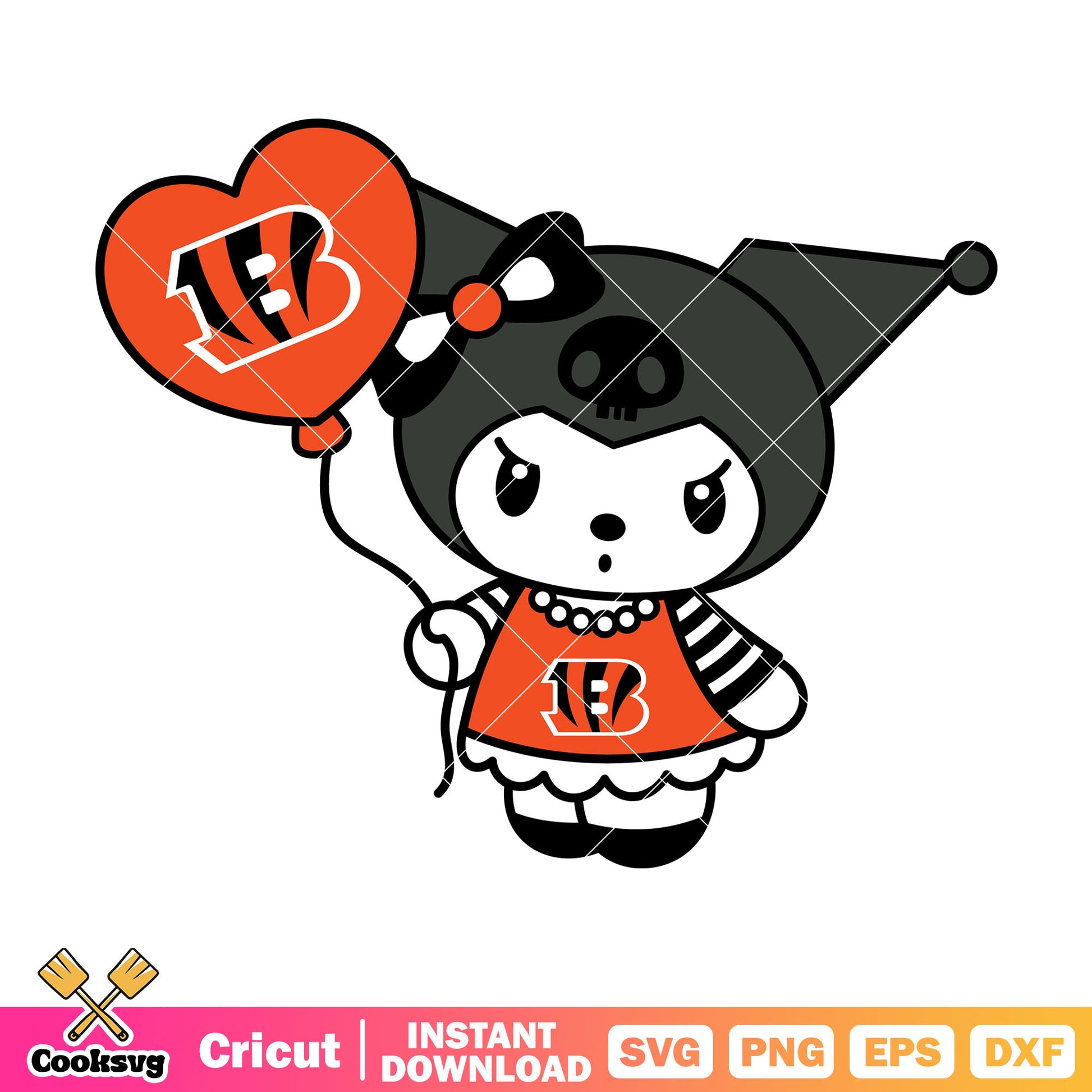 Kuromi cincinnati bengals balloon svg, cincinnati bengals svg