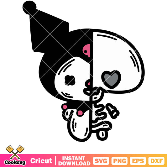 Kuromi half skeleton svg, kuromi skeleton svg, sanrio cartoon svg