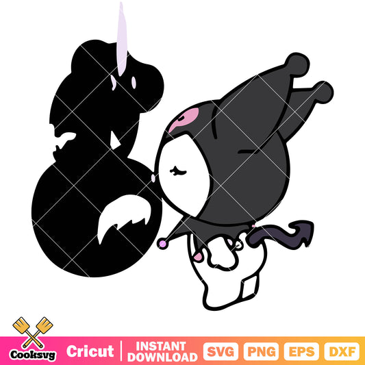 Kuromi kissing spider man black svg, hello kitty svg, sanrio svg
