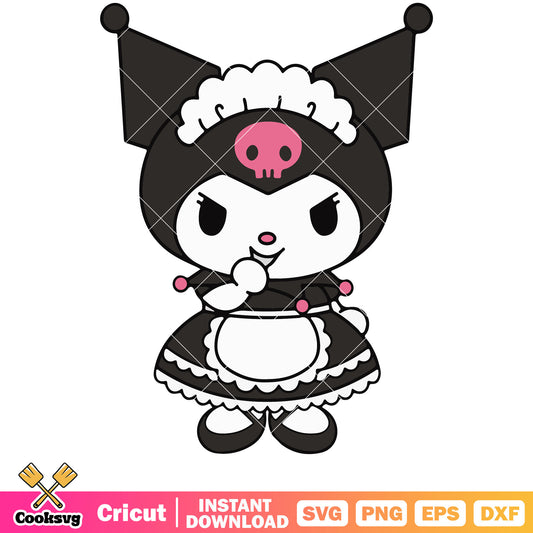 Kuromi maid smile design svg, kuromi svg, sanrio cartoon svg
