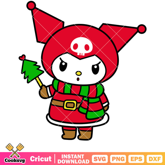 Kuromi merry christmas design svg, Kuromi christmas svg