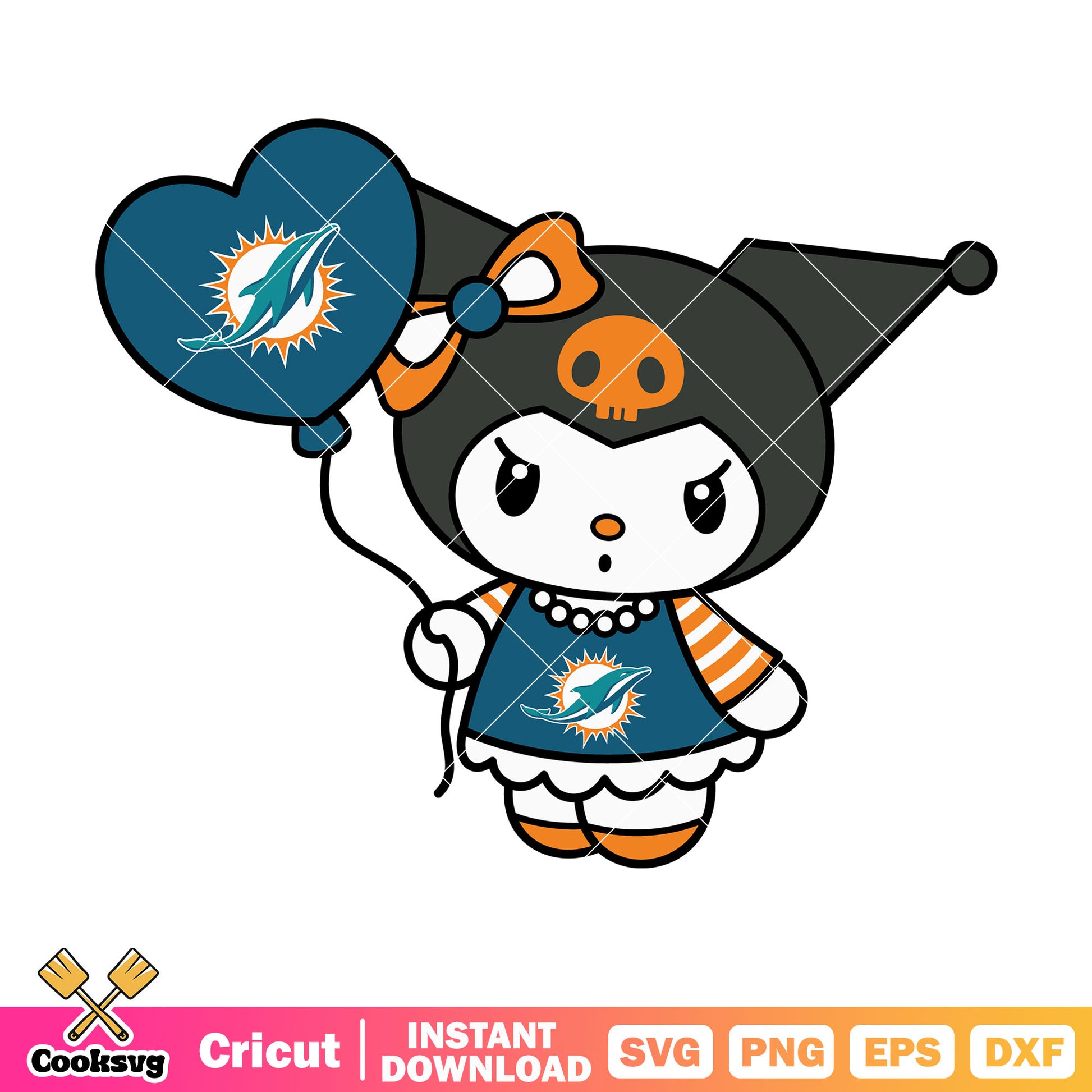 Kuromi miami dolphins balloon svg, miami dolphins svg