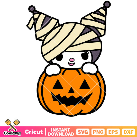 Kuromi mummy pumpkin svg, halloween hello kitty svg, sanrio cartoon
