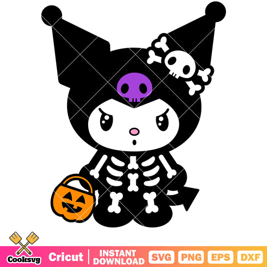 Kuromi skeleton halloween svg, sanrio cartoon svg, halloween hello kitty svg