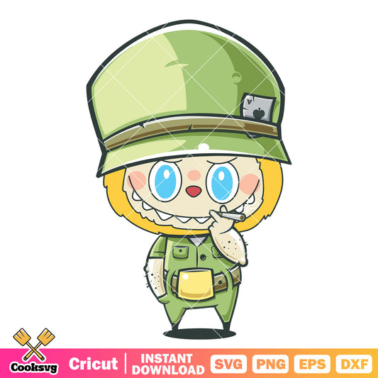 Labubu Cute Soldier Svg, labubu costume svg, yellow labubu svg