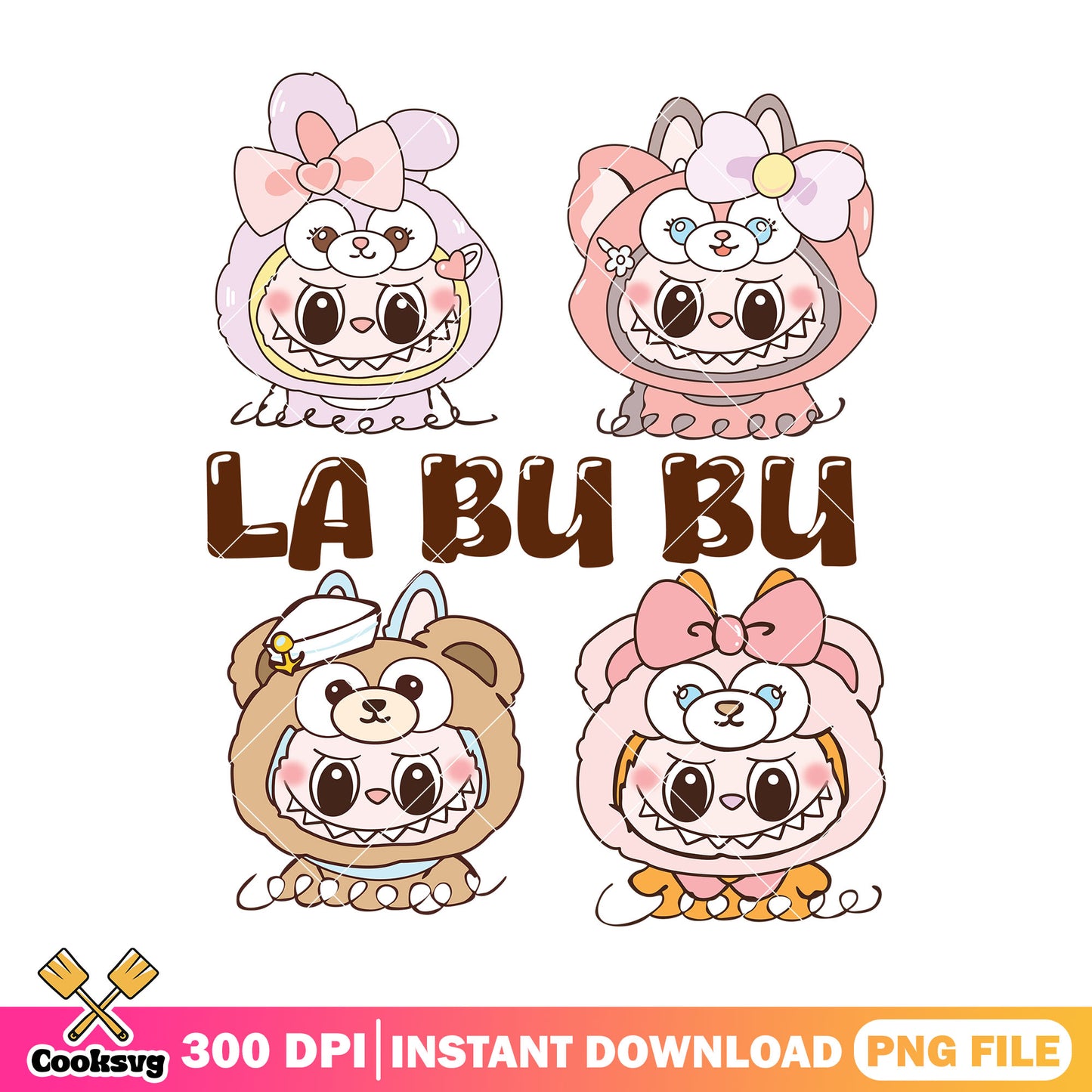 Labubu Duffy friends costume png, labubu costume png, labubu popmart png