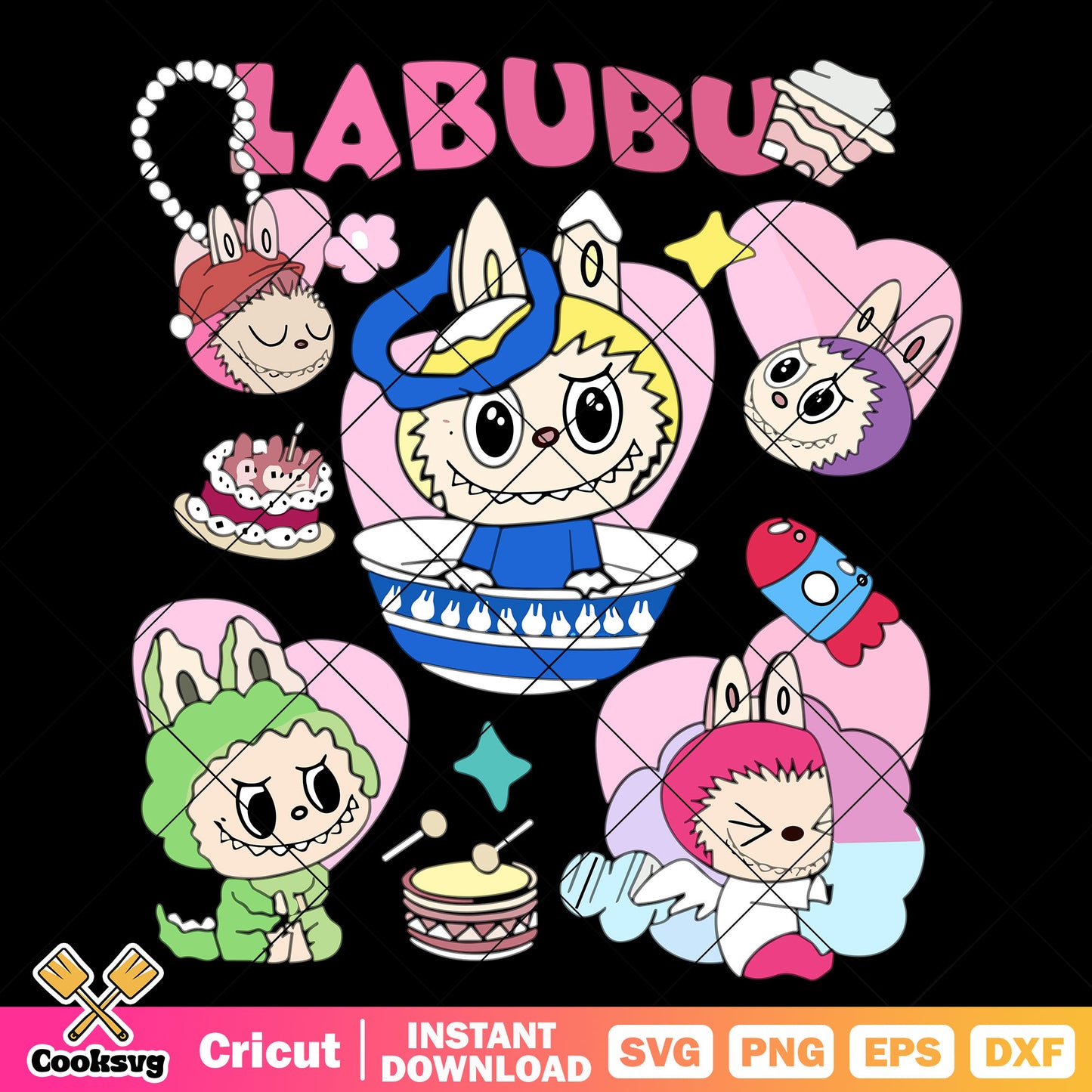 Labubu Playful Mood Svg, labubu vibes svg, labubu monster svg
