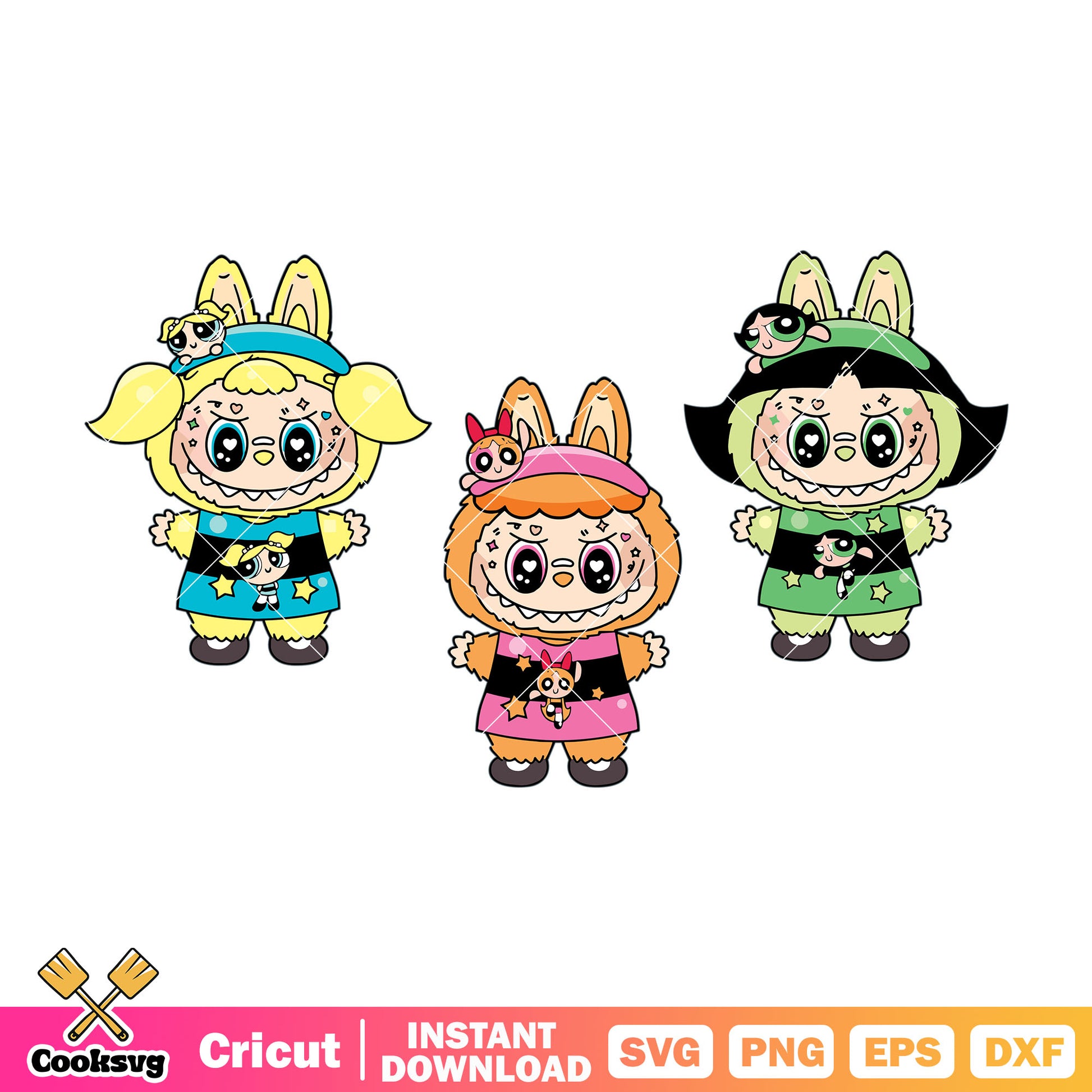 Labubu Powerpuff Girls Svg, labubu dolls svg, powerpuff labubu​ svg