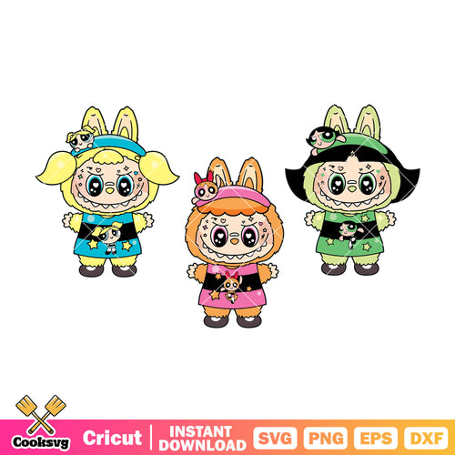 Labubu Powerpuff Girls Svg, labubu dolls svg, powerpuff labubu svg