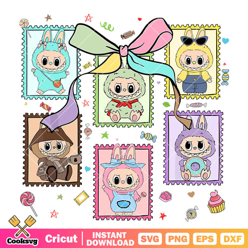 Labubu Stamp Gallery Svg, labubu with bow svg, labubu vibes svg