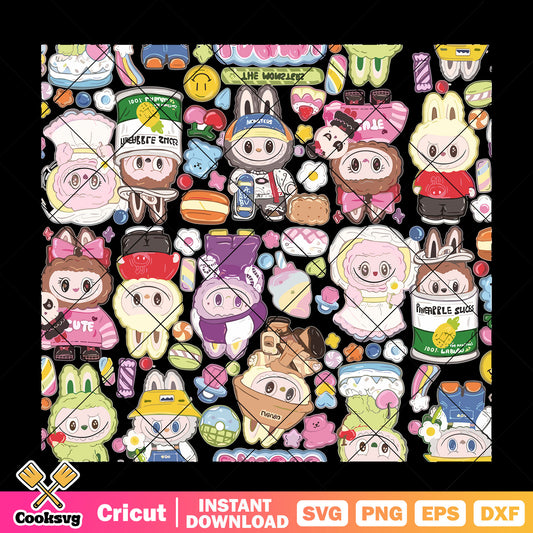 Labubu Sweet Party Svg, pop mart labubu dolls​ svg, labubu doll svg