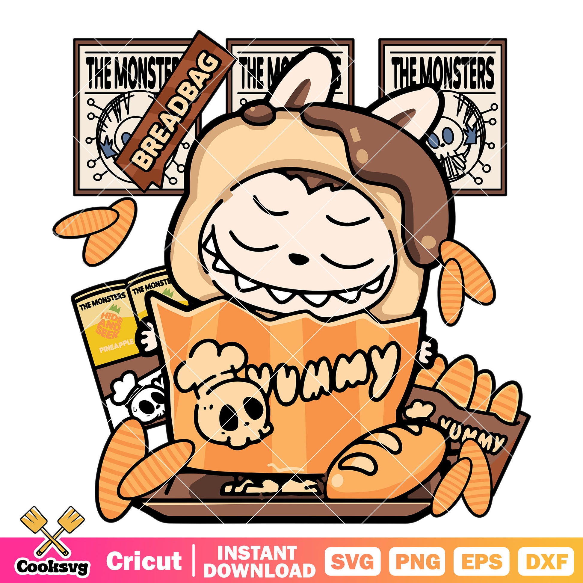 Labubu Yummy Bread Svg, labubu popmart svg, labubu bread​ svg