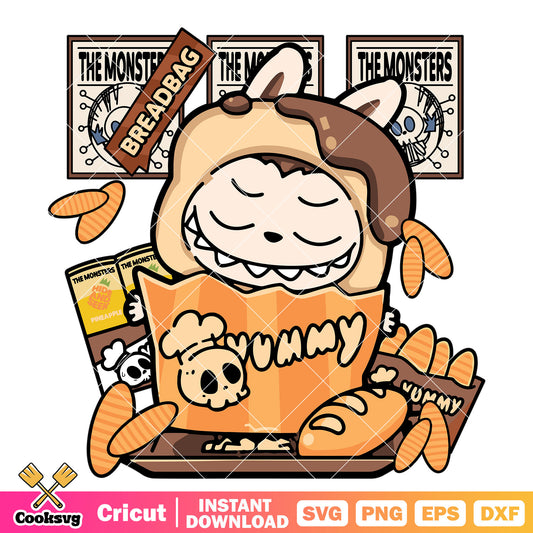 Labubu Yummy Bread Svg, labubu popmart svg, labubu bread​ svg